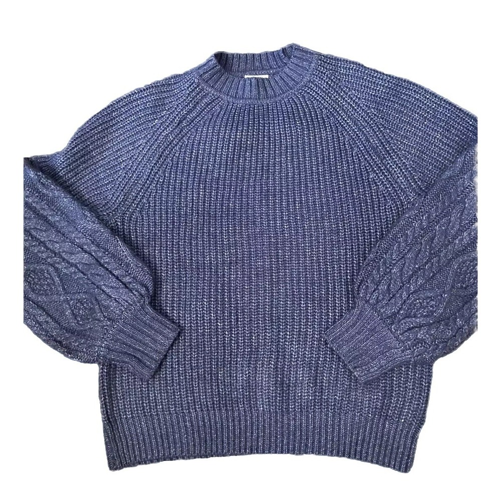 A.N.A Sweater SZ med Blue Knit Long Sleeve Round Neck Cable